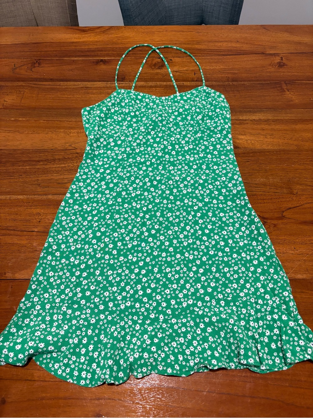 Zara Green Mini Dress with White Daisy Print